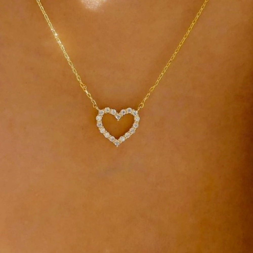 Rhinestone Gold Tone Heart Necklace